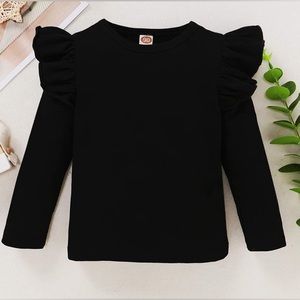Girls Long Sleeve T-Shirt Black Blouse Ruffle Sleeves Size Medium